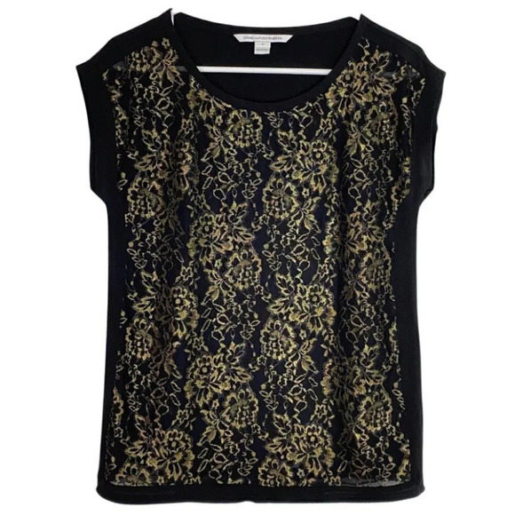 DVF Diane Von Furstenberg Cordelia Silk Lace Short Sleeve Blouse 2 XS Black Gold - Picture 1 of 13